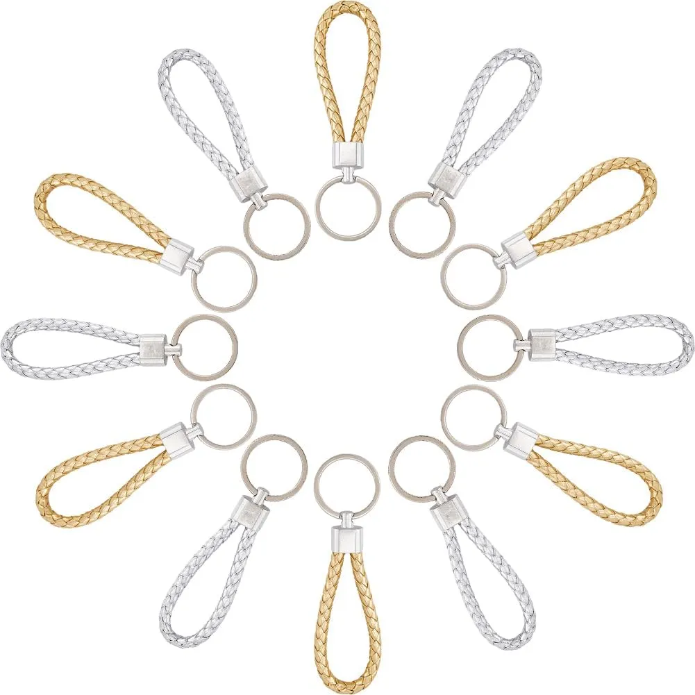 CRASPIRE 20Pcs Braided Leather Keychains Strap 2 Colors Woven Rope Alloy Key Chain Ring with Keyring Handmade for Small Car Bag Pendant Universal Weave Faux Leather Wristlet Key Holder Organizer