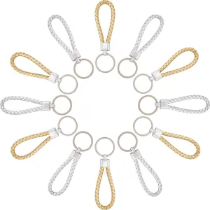 CRASPIRE 20Pcs Braided Leather Keychains Strap 2 Colors Woven Rope Alloy Key Chain Ring with Keyring Handmade for Small Car Bag Pendant Universal Weave Faux Leather Wristlet Key Holder Organizer