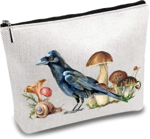 CREATCABIN Bird Mushroom Makeup Bags for Purse Multi-Function Cosmetic Bag with Metal Zipper Pouches Polycotton Toiletry Travel Washing Bag Large Storage for Women Student Gifts 10 x 7Inch