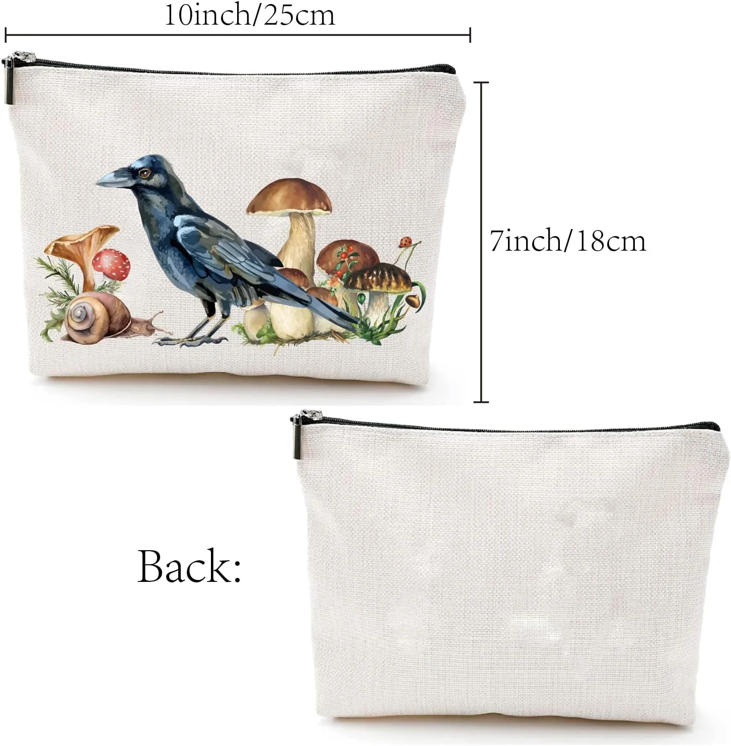 CREATCABIN Bird Mushroom Makeup Bags for Purse Multi-Function Cosmetic Bag with Metal Zipper Pouches Polycotton Toiletry Travel Washing Bag Large Storage for Women Student Gifts 10 x 7Inch