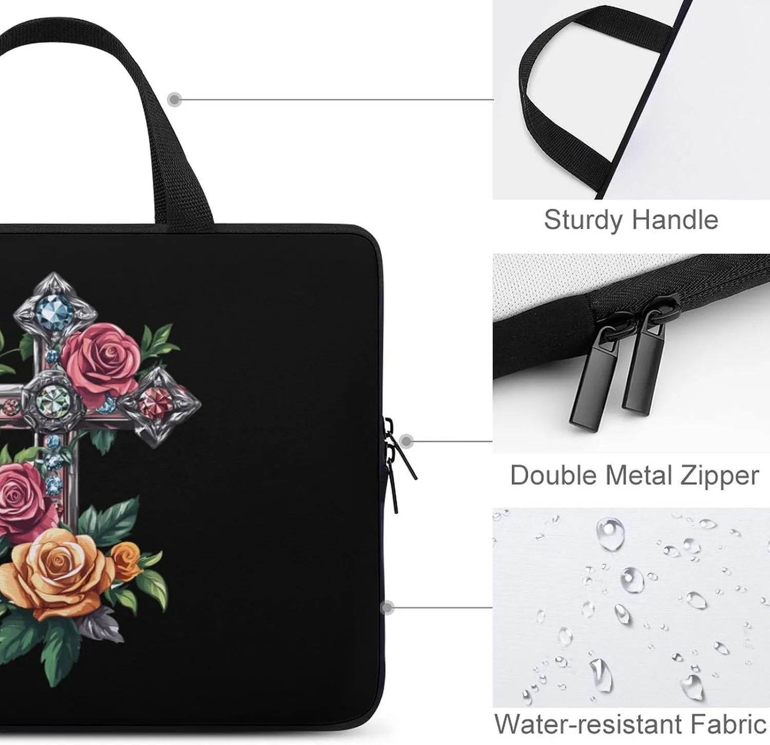 Cross Rose Laptop Case Laptop Bag Laptop Sleeve with Handle Computer Case Carrying Cover 10inch