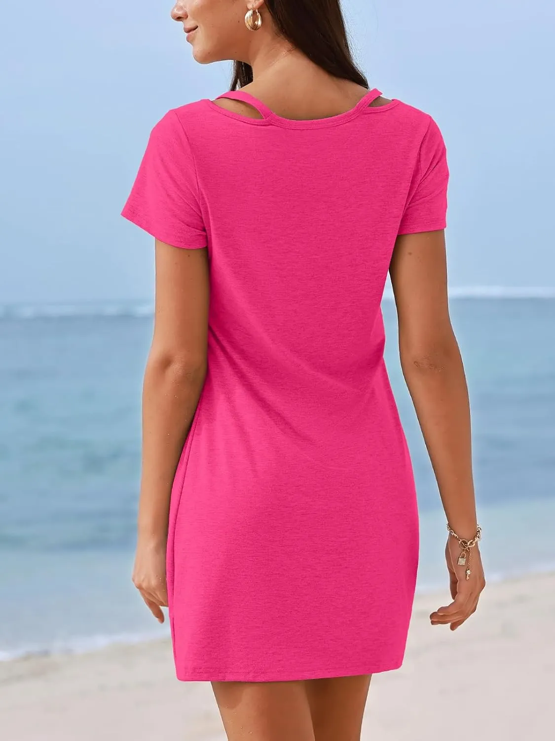 CUPSHE Summer Dresses for Women Short Sleeve Twisted Casual T Shirt Dress Beach Swimsuit Coverup