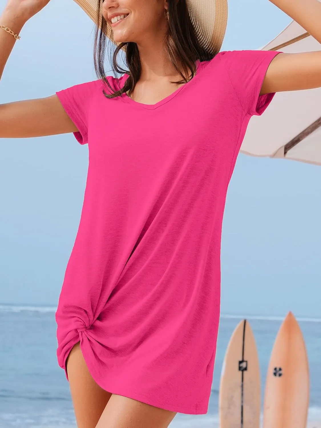 CUPSHE Summer Dresses for Women Short Sleeve Twisted Casual T Shirt Dress Beach Swimsuit Coverup