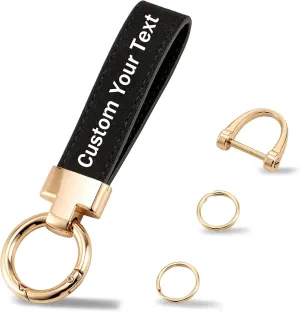 Custom Leather Keychain, Personalized Multifunctional Car Wristlet Keychains with Metal Key Ring