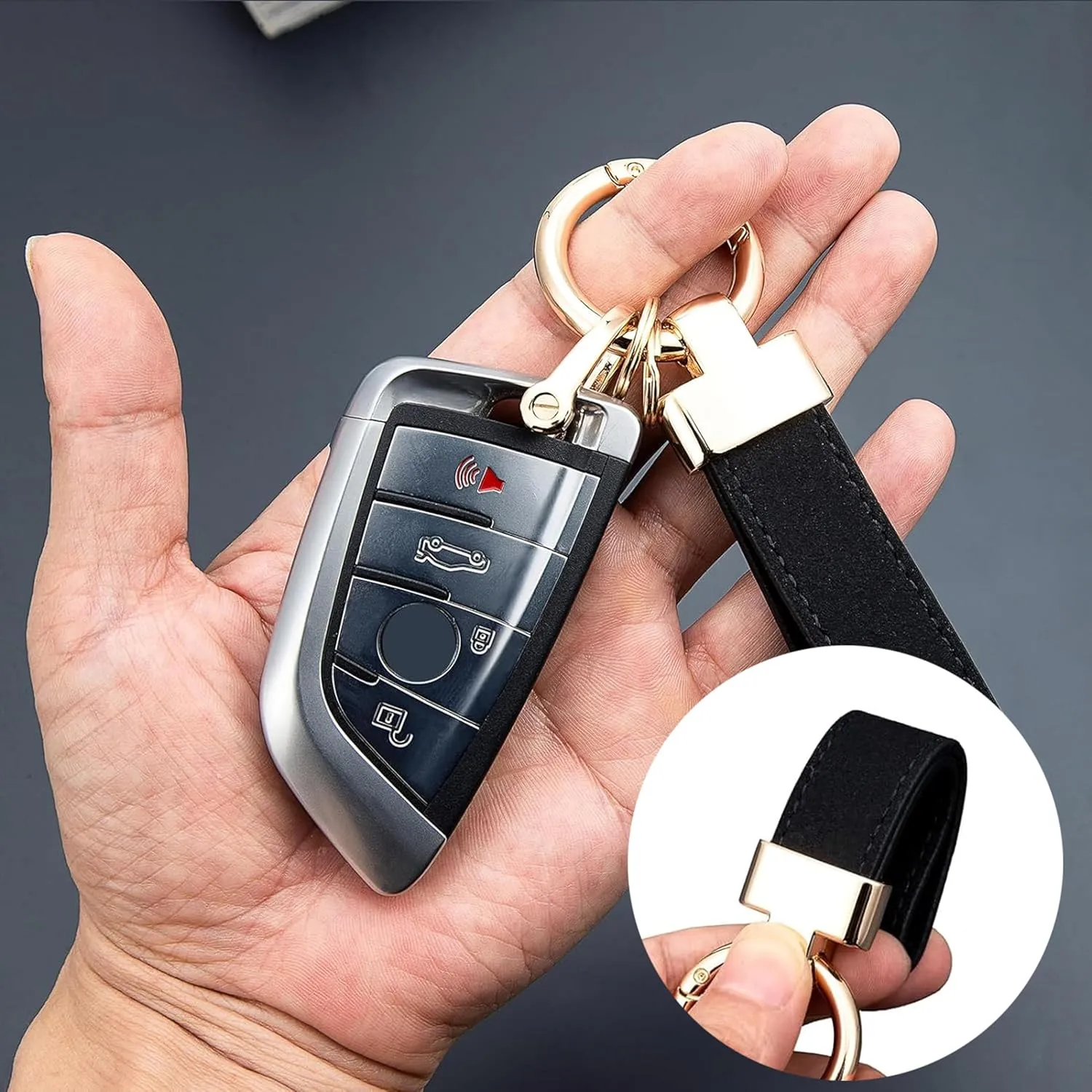 Custom Leather Keychain, Personalized Multifunctional Car Wristlet Keychains with Metal Key Ring