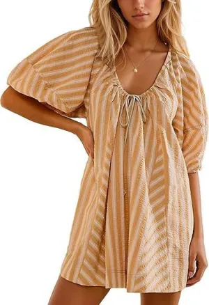 Cute Summer Oversized Romper Women Y2K Bow Tie Front Jumpsuit Shorts Coquette Striped Babydoll Skirt Fairycore Clothes