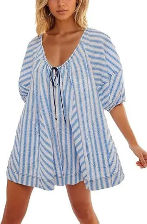 Cute Summer Oversized Romper Women Y2K Bow Tie Front Jumpsuit Shorts Coquette Striped Babydoll Skirt Fairycore Clothes