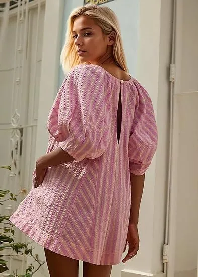 Cute Summer Oversized Romper Women Y2K Bow Tie Front Jumpsuit Shorts Coquette Striped Babydoll Skirt Fairycore Clothes