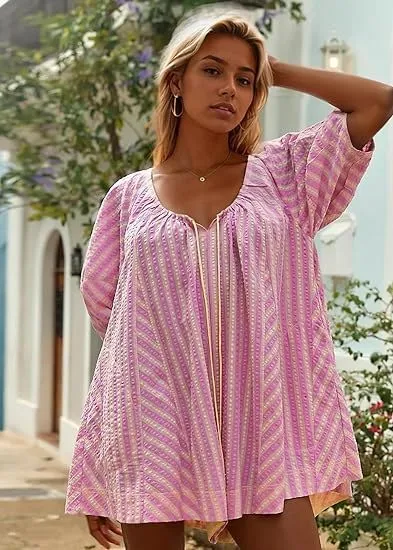 Cute Summer Oversized Romper Women Y2K Bow Tie Front Jumpsuit Shorts Coquette Striped Babydoll Skirt Fairycore Clothes