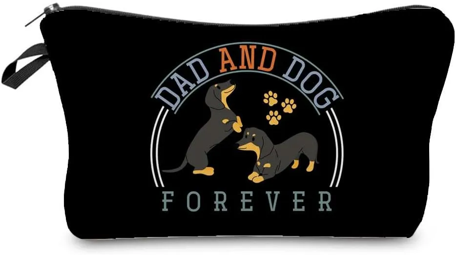 Dachshund Dog Makeup Bag Cute Small Organizer Bag Toiletry Zipper Pouch Dad And Dog Forever Cosmetic Bag Puppy Gifts for Dachshund Dad Dog Lovers Friends