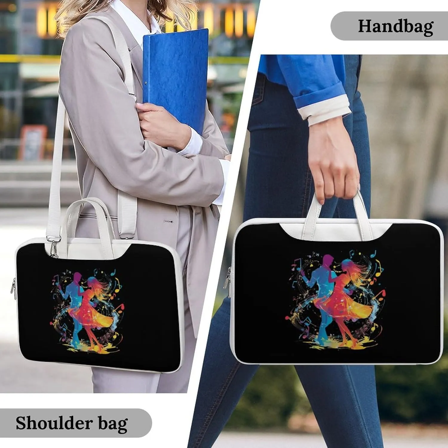 Dancers Dancing to The Music Leather Bag Laptop Case Slim Water Resistant Computer Bags with Handle Briefcase for Work