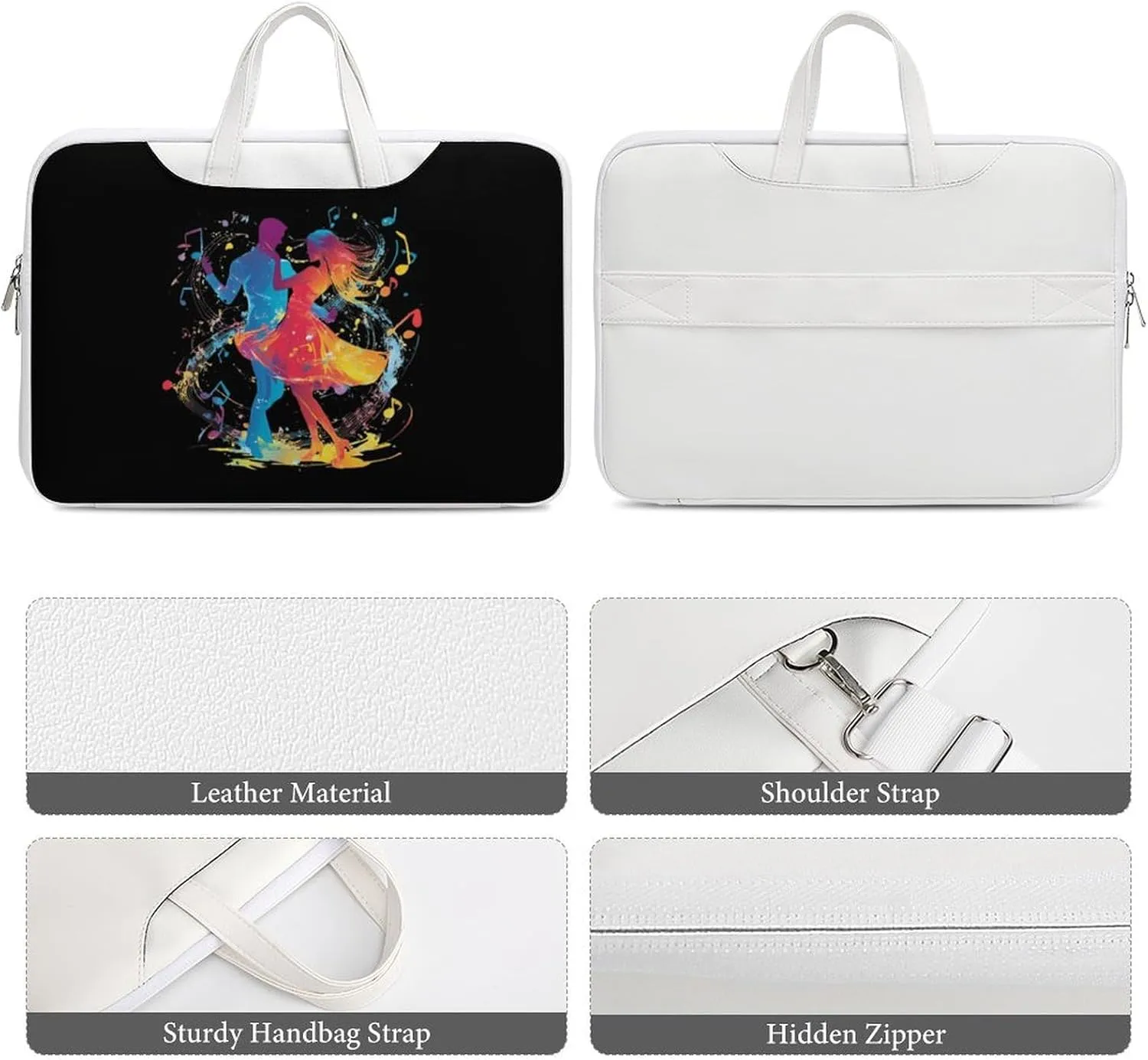 Dancers Dancing to The Music Leather Bag Laptop Case Slim Water Resistant Computer Bags with Handle Briefcase for Work