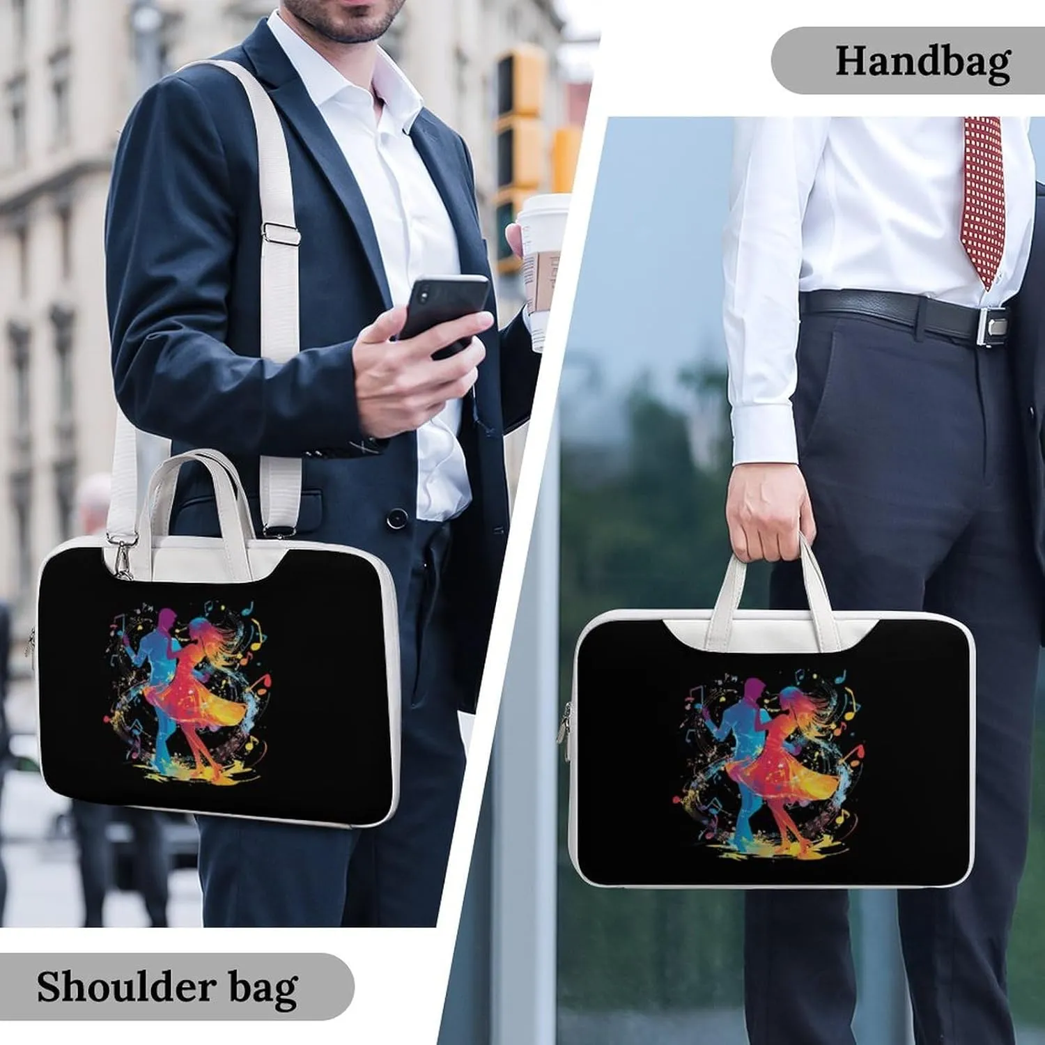 Dancers Dancing to The Music Leather Bag Laptop Case Slim Water Resistant Computer Bags with Handle Briefcase for Work