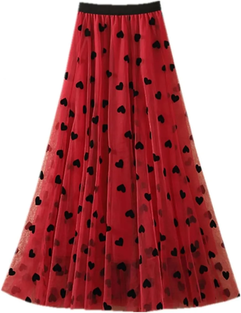 DBFBDTU Printing Pleated Skirt for Women Gauze High Waist Mid-Calf Skirts Mesh A-Line Midi Skirt