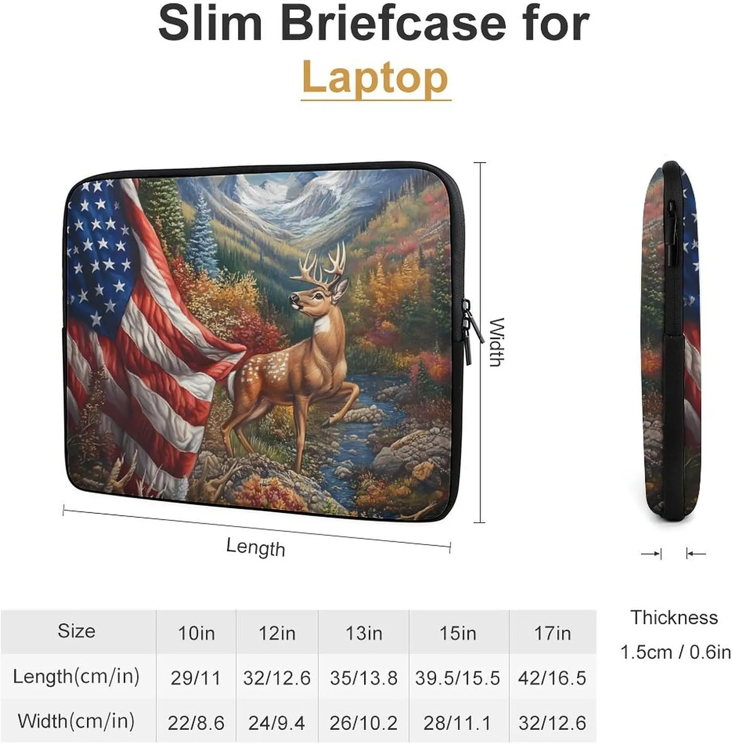 Deer Hunting US Flag Laptop Case Sleeve Bag 12inch Durable Shockproof Protective Computer Carrying Cover Briefcase