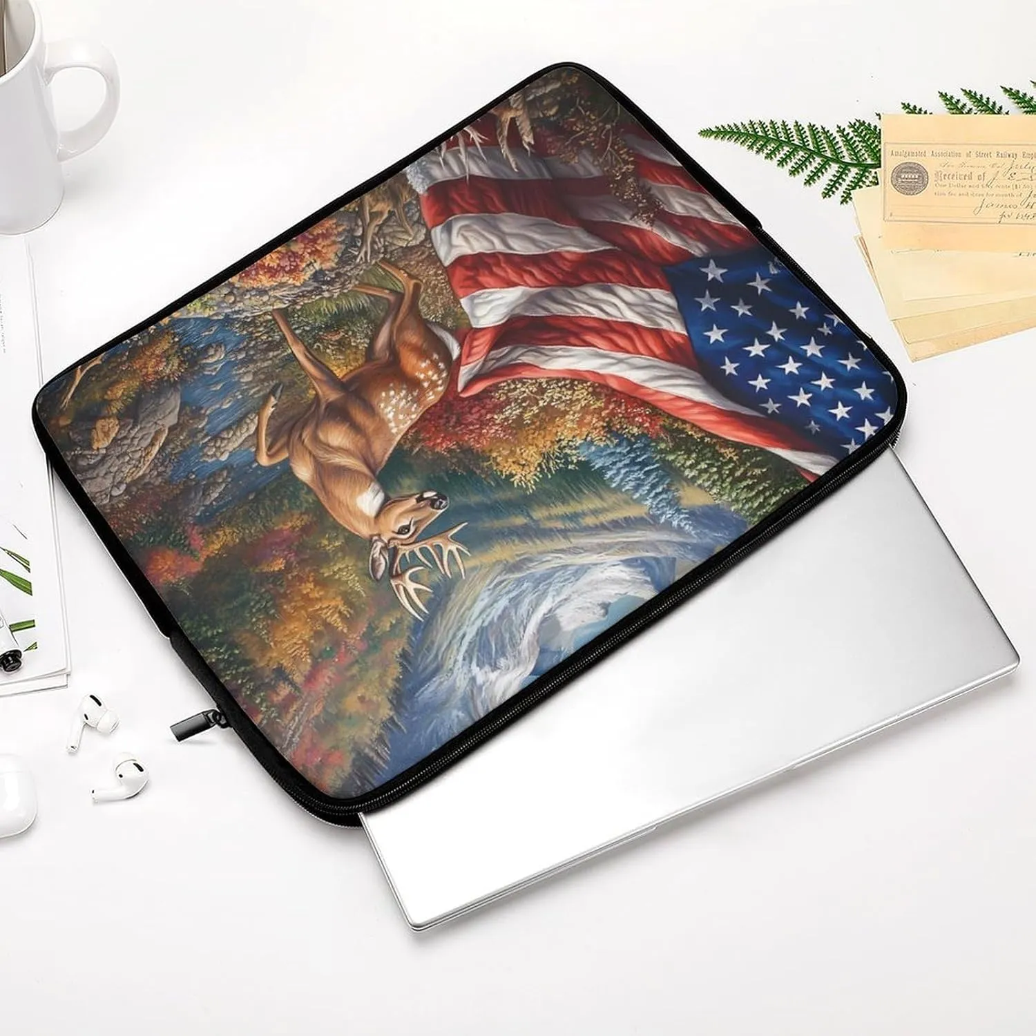 Deer Hunting US Flag Laptop Case Sleeve Bag 12inch Durable Shockproof Protective Computer Carrying Cover Briefcase