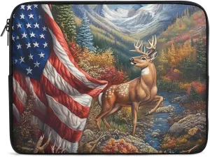 Deer Hunting US Flag Laptop Case Sleeve Bag 12inch Durable Shockproof Protective Computer Carrying Cover Briefcase