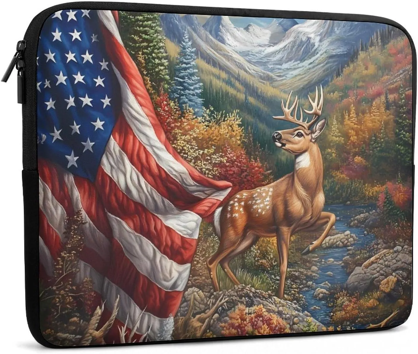 Deer Hunting US Flag Laptop Case Sleeve Bag 12inch Durable Shockproof Protective Computer Carrying Cover Briefcase