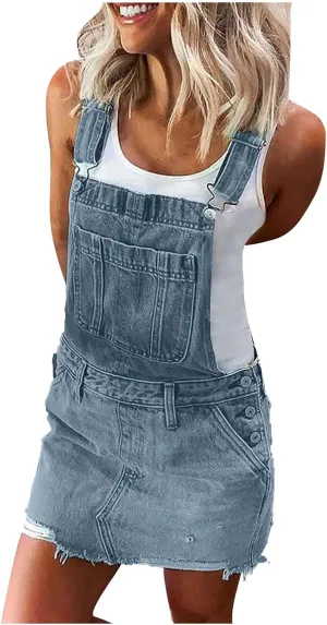 Denim Dresses for Women Sexy Summer 2024 Trendy Casual Dress V-Neck Zipped Button Down Sleeveless Frocks