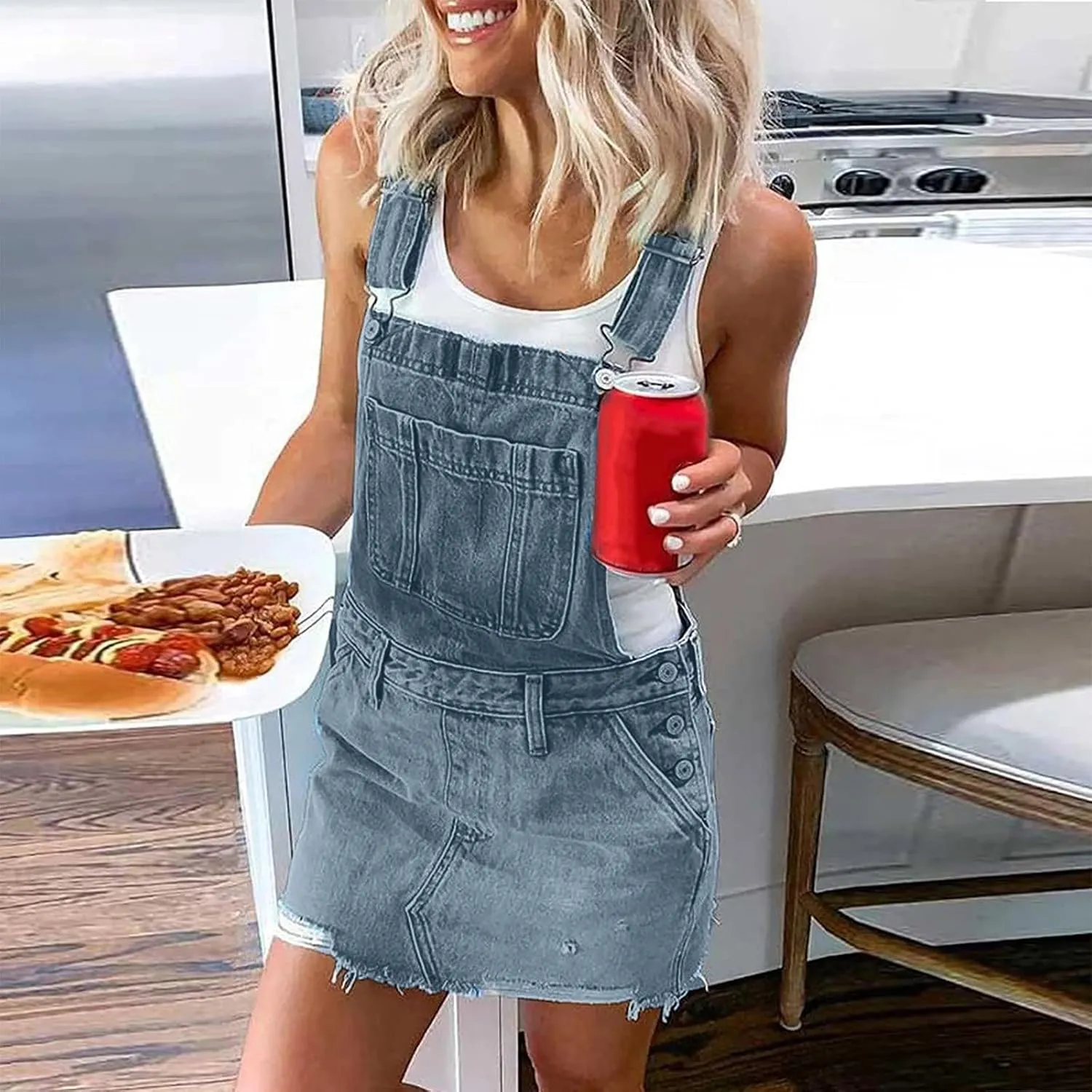 Denim Dresses for Women Sexy Summer 2024 Trendy Casual Dress V-Neck Zipped Button Down Sleeveless Frocks
