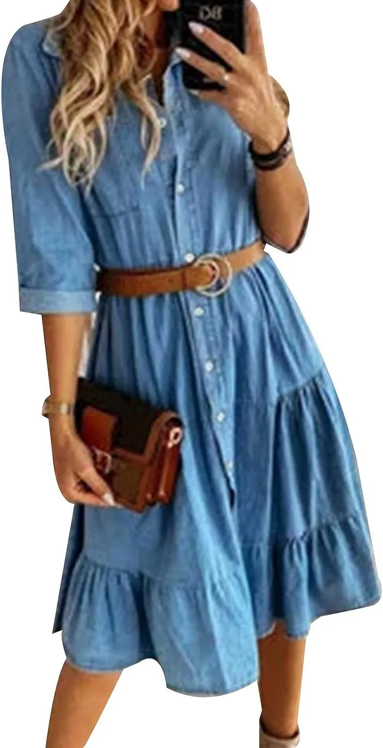 Denim Dresses for Women Sexy Summer 2024 Trendy Casual Dress V-Neck Zipped Button Down Sleeveless Frocks