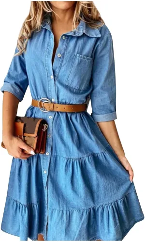 Denim Dresses for Women Sexy Summer 2024 Trendy Casual Dress V-Neck Zipped Button Down Sleeveless Frocks