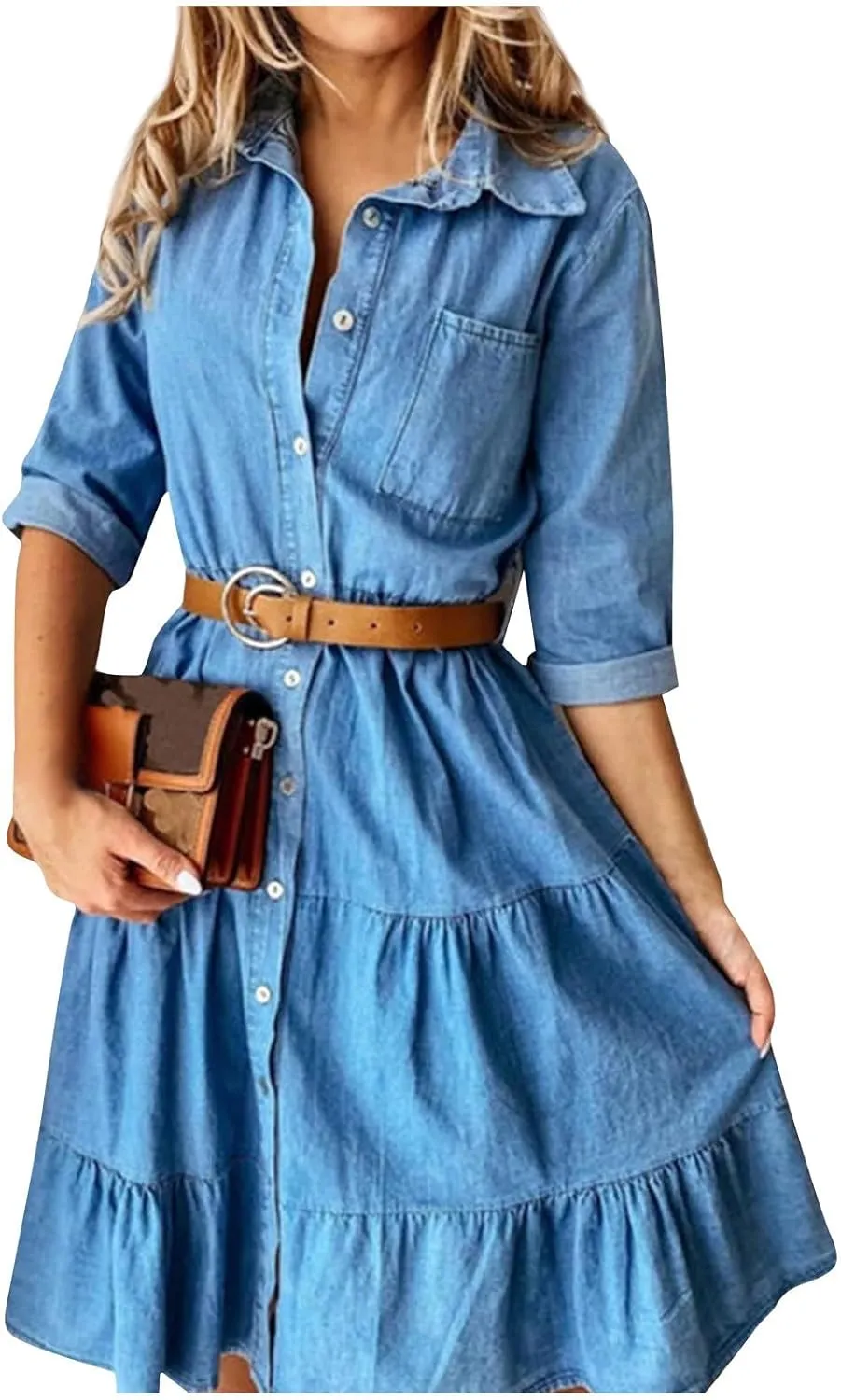 Denim Dresses for Women Sexy Summer 2024 Trendy Casual Dress V-Neck Zipped Button Down Sleeveless Frocks