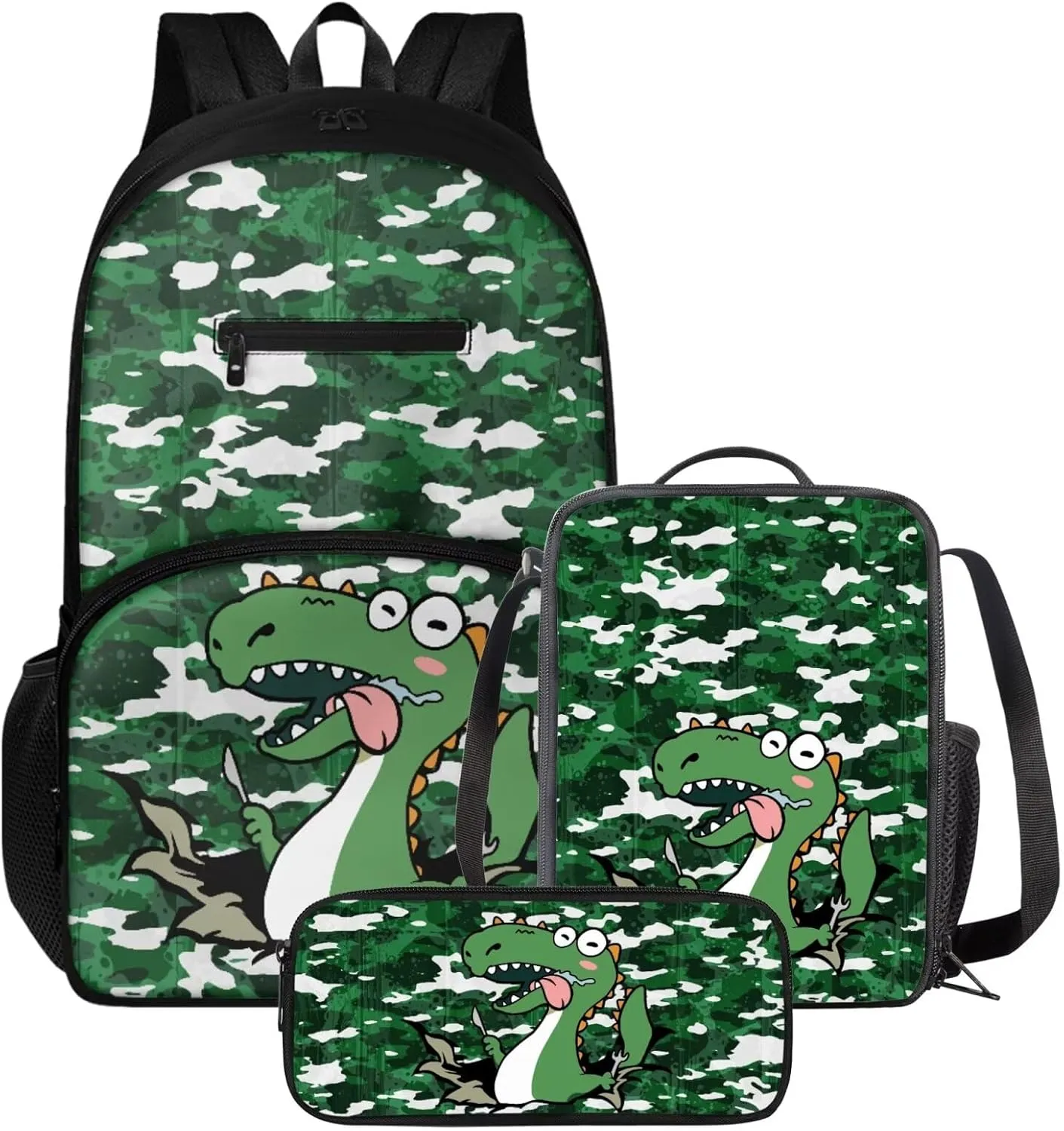 Dinosaur Bookbag 3 in 1 Kids Backpack and Lunch Box Set Boys large capacity Pencil Pouch for Boys Insulated Lunch Bags for School