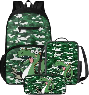 Dinosaur Bookbag 3 in 1 Kids Backpack and Lunch Box Set Boys large capacity Pencil Pouch for Boys Insulated Lunch Bags for School