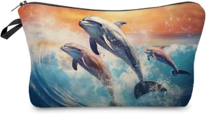 Dolphin Gift Dolphin Makeup Bag Cute Small Makeup Organizer Bag Travel Toiletry Zipper Pouch Ocean Gifts for Dolphin Lovers Dolphin Cosmetic Bag for Women Friends