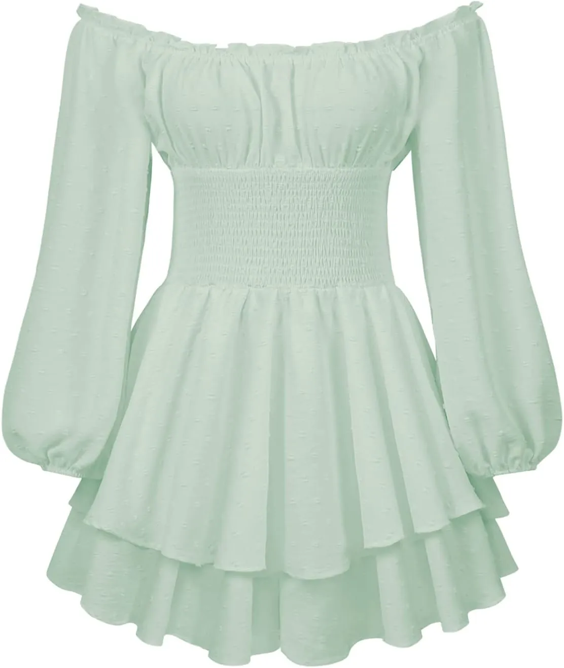 Dress Romper Women Layer Ruffle Short Jumpsuit Off Shoulder Lantern Long Sleeve Flowy Mini Dress Playsuit Y2k Fall