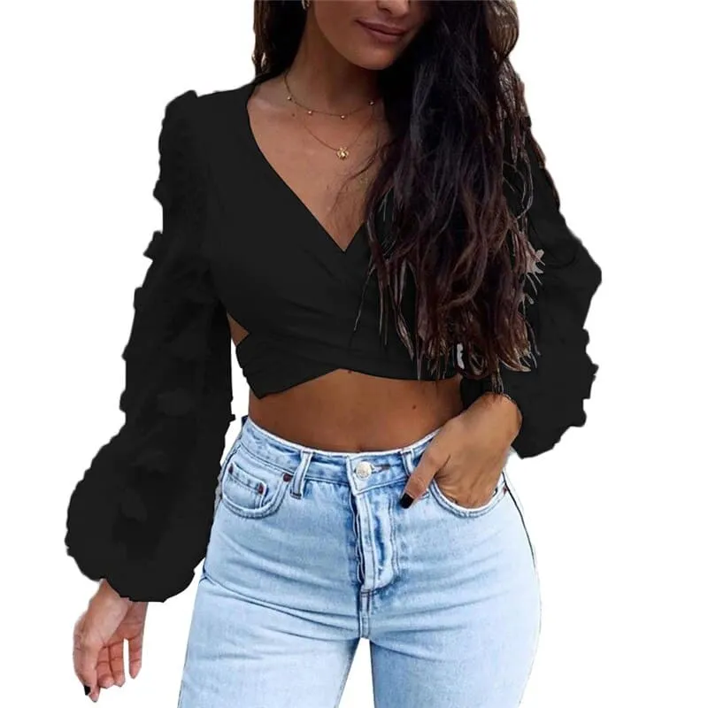 DressBetty - Solid Lace Deep V-Neck Vest T-Shirt