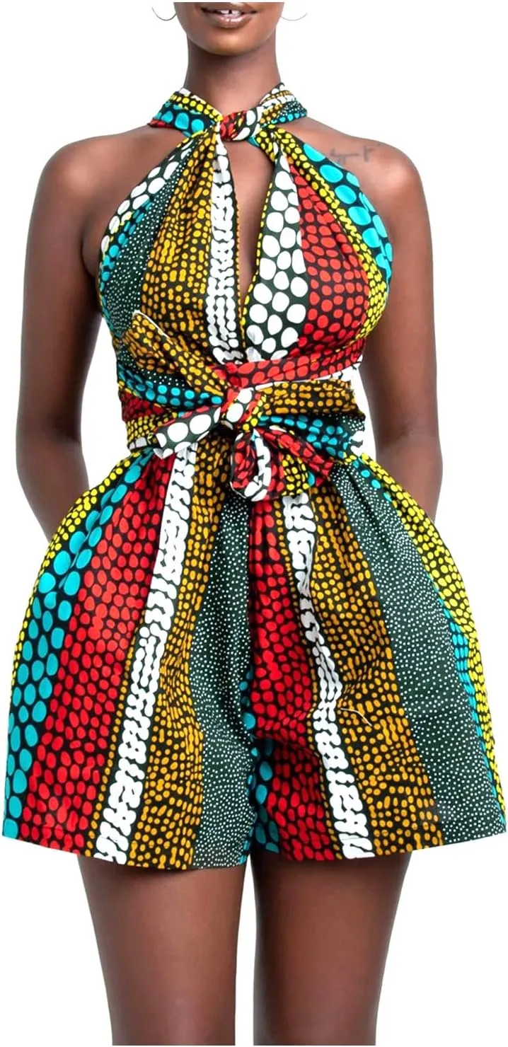 Erinaco Women Sexy Boho African Dress Multi-Way Dress Long Maxi Dress V-Neck Pleated Dress Floral Print