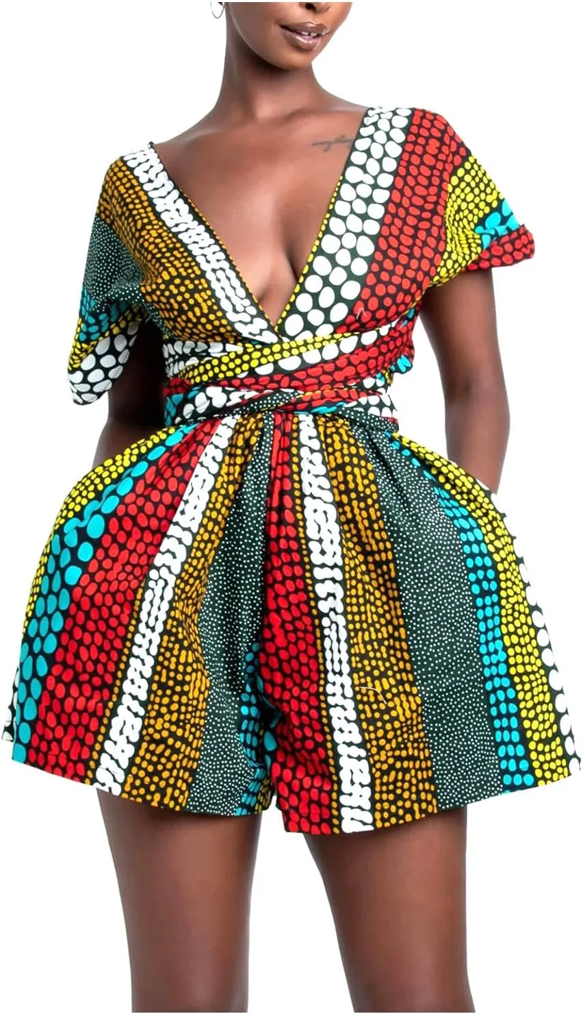 Erinaco Women Sexy Boho African Dress Multi-Way Dress Long Maxi Dress V-Neck Pleated Dress Floral Print
