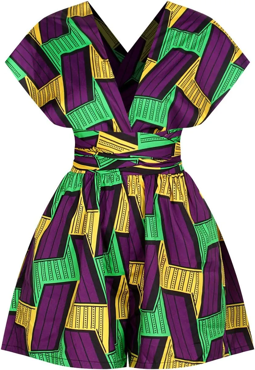 Erinaco Women Sexy Boho African Dress Multi-Way Dress Long Maxi Dress V-Neck Pleated Dress Floral Print
