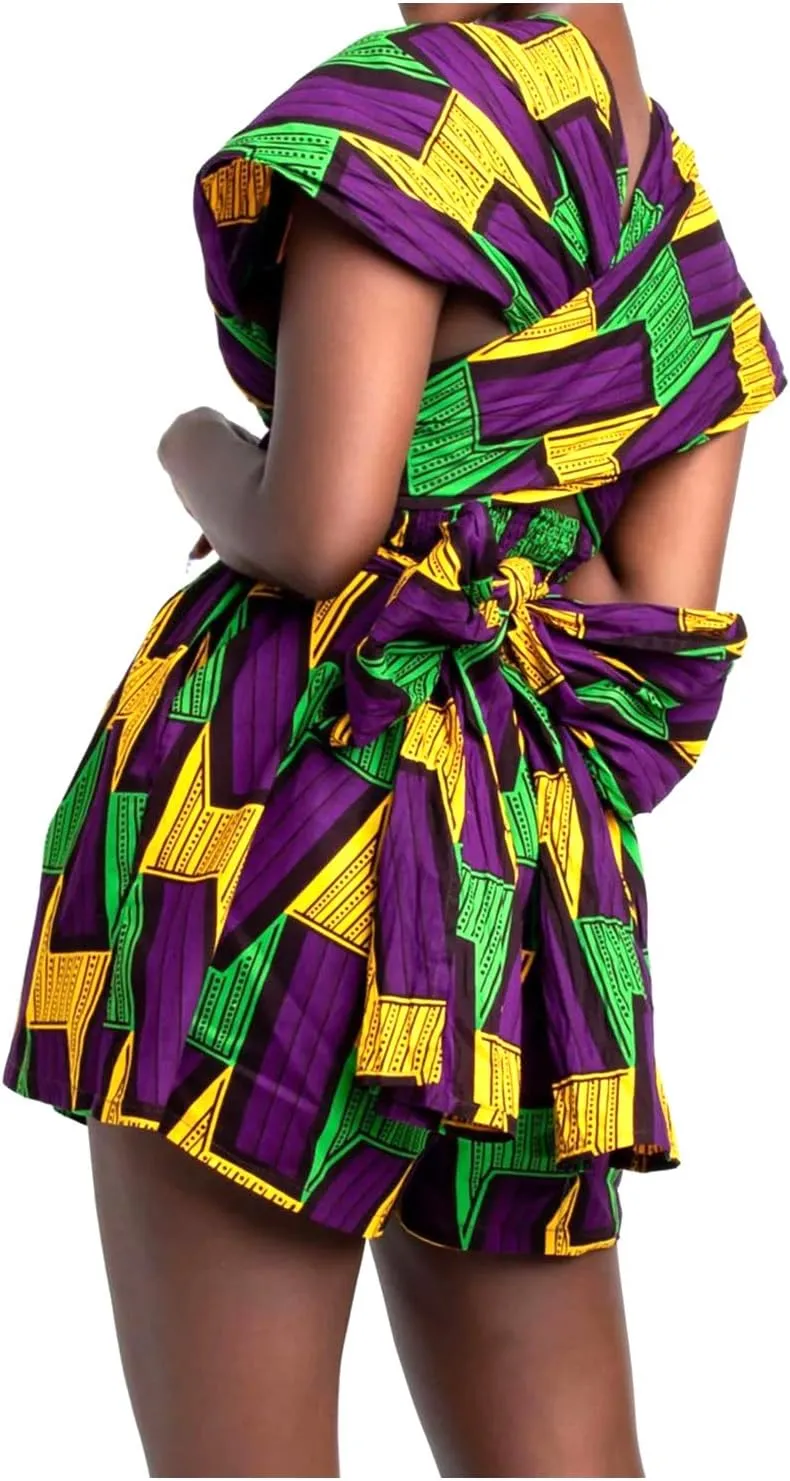 Erinaco Women Sexy Boho African Dress Multi-Way Dress Long Maxi Dress V-Neck Pleated Dress Floral Print