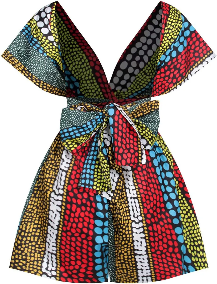 Erinaco Women Sexy Boho African Dress Multi-Way Dress Long Maxi Dress V-Neck Pleated Dress Floral Print