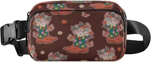 Fanny Pack Belt Bag for Women Men Butterfly Floral Boots Fashion Waist Pack Cow Girl Waterproof Adjustable Cross Body Fanny Pack for Workout/Running/Hiking/Traveling/Cycling