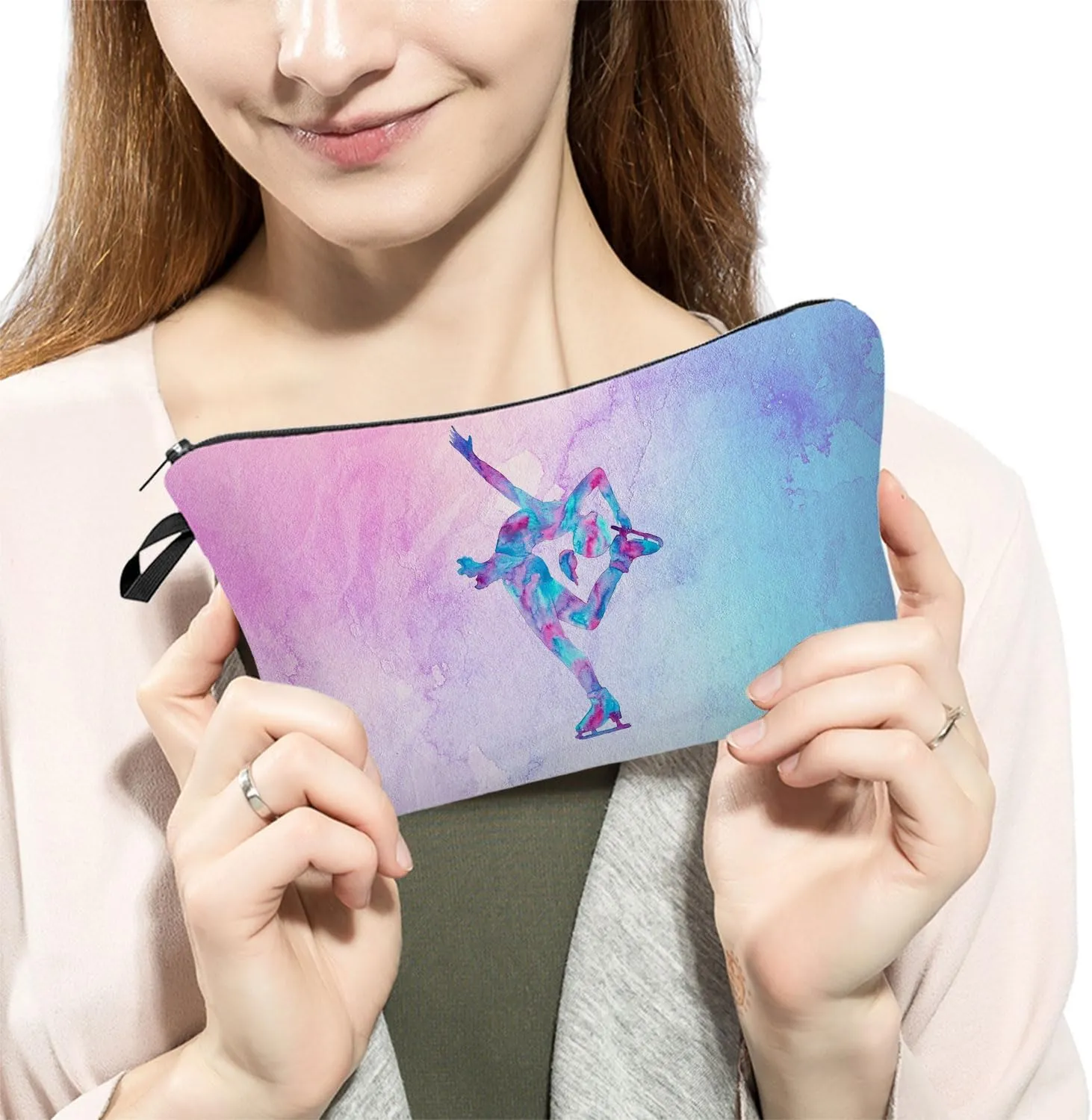 Figure Skating Gifts Makeup Bag - Cute Small Organizer Toiletry Zipper Pouch - Cosmetic Bag Birthday Gift for Skaters, Women, Lovers, Learners