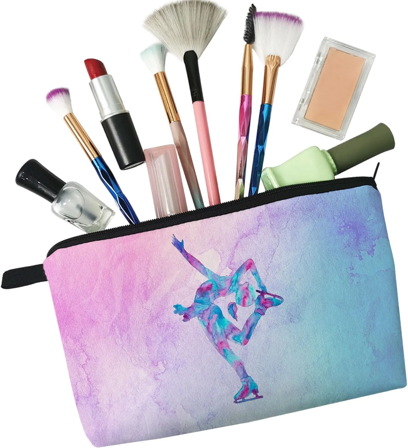 Figure Skating Gifts Makeup Bag - Cute Small Organizer Toiletry Zipper Pouch - Cosmetic Bag Birthday Gift for Skaters, Women, Lovers, Learners