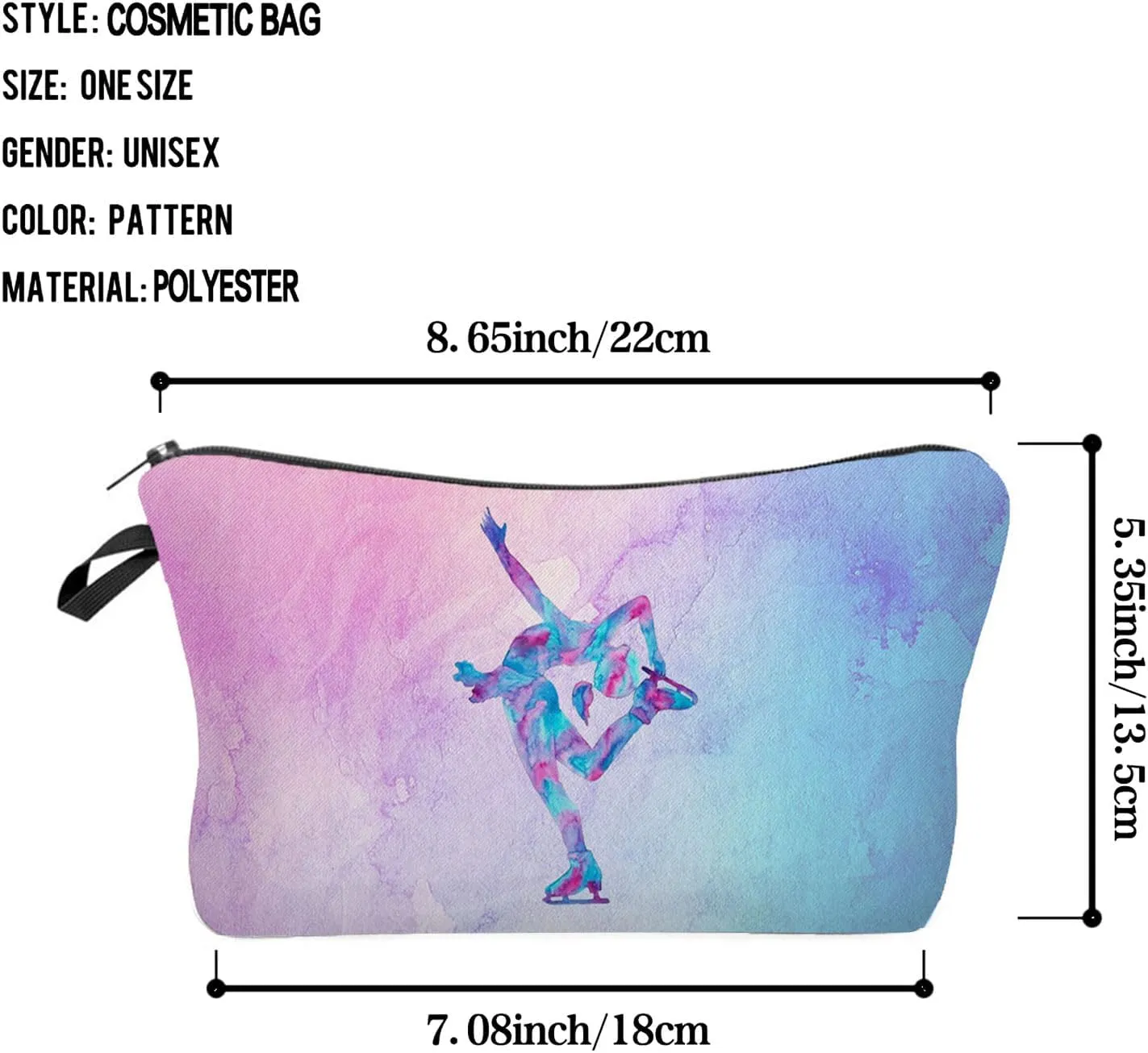 Figure Skating Gifts Makeup Bag - Cute Small Organizer Toiletry Zipper Pouch - Cosmetic Bag Birthday Gift for Skaters, Women, Lovers, Learners