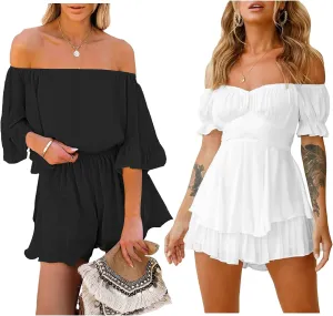 Fixmatti Women Summer Chiffon Rompers palysuits Shorts Jumpsuits
