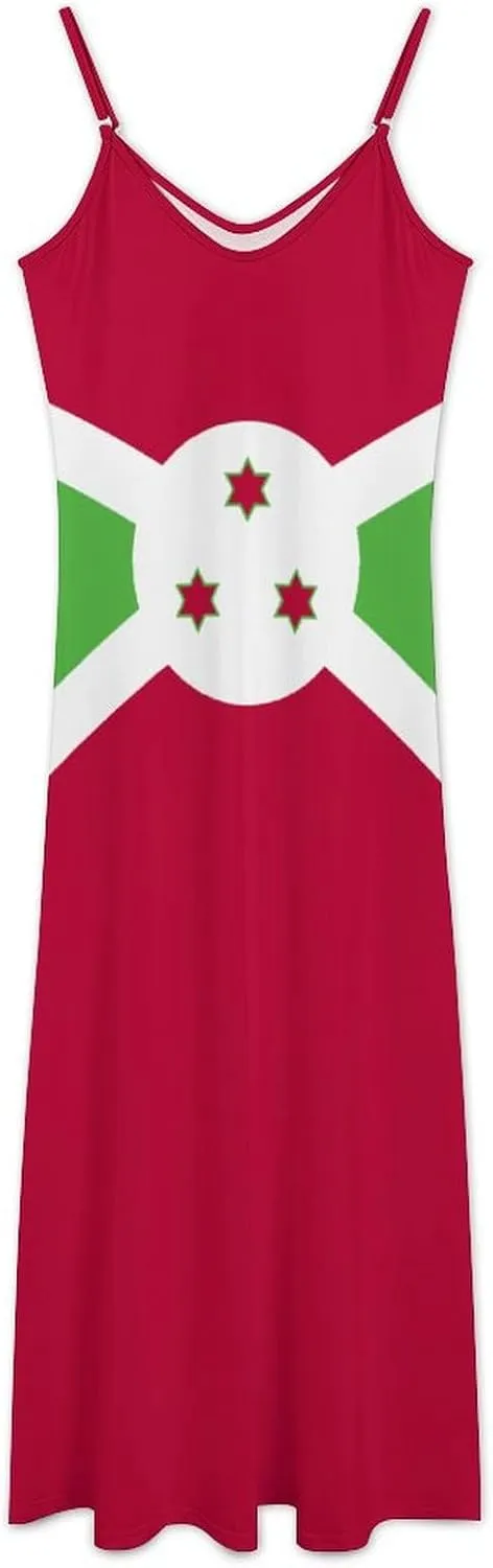 Flag of Burundi Women Summer Camisole Long Skirt, Beach Skirt, Suspender Dress, Fishtail Skirt