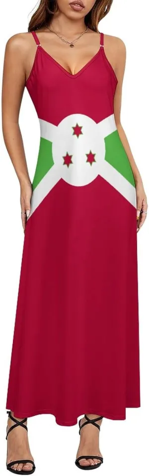 Flag of Burundi Women Summer Camisole Long Skirt, Beach Skirt, Suspender Dress, Fishtail Skirt