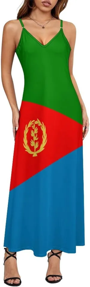 Flag of Dominican Women Summer Camisole Long Skirt, Beach Skirt, Suspender Dress, Fishtail Skirt