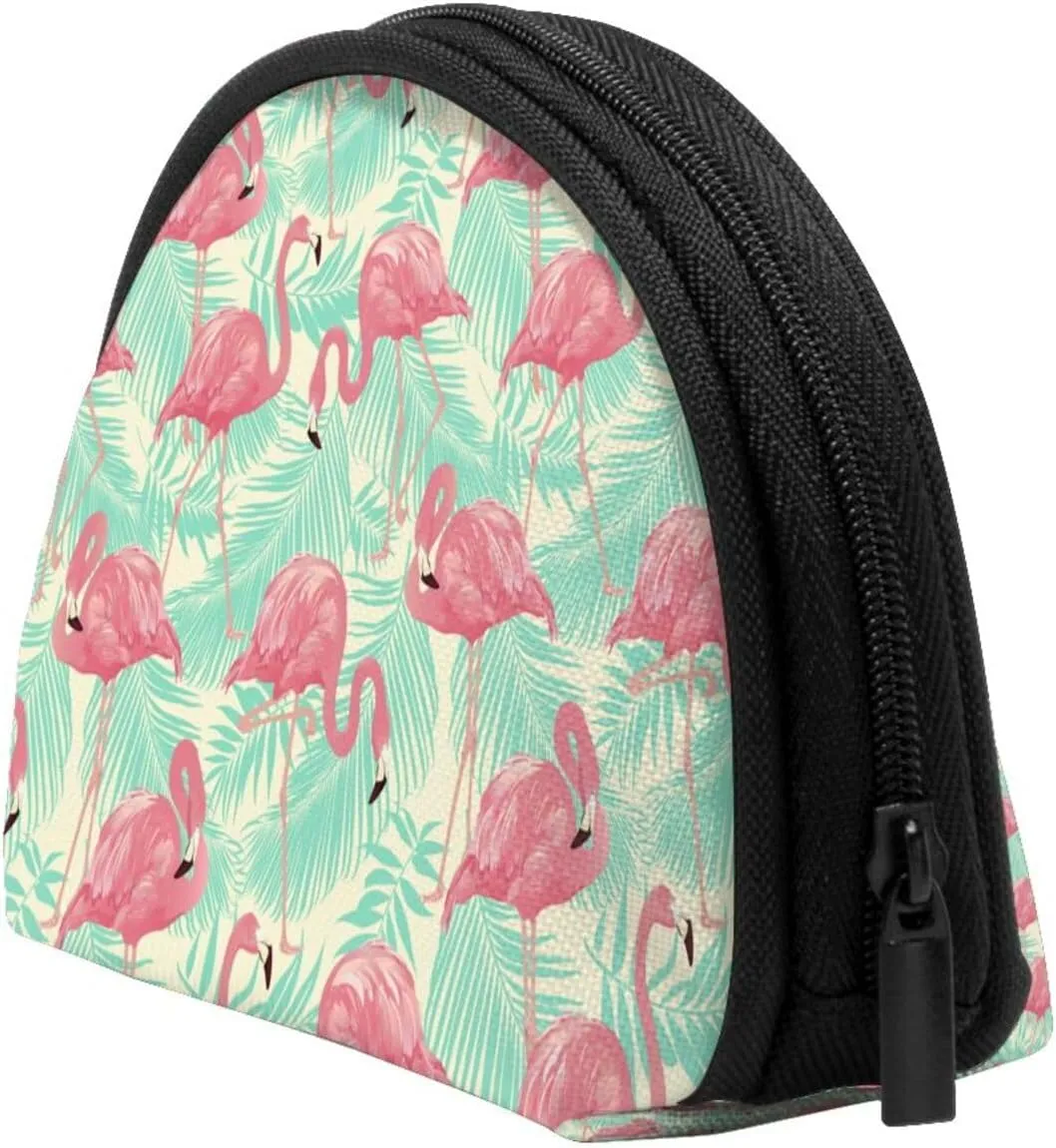 Flamingo Tropical Palm Coin Purse Mini Wallet Change Pouch Key Holder Zipper Small Cosmetic Makeup Storage Bags