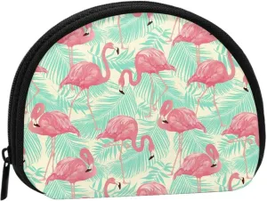Flamingo Tropical Palm Coin Purse Mini Wallet Change Pouch Key Holder Zipper Small Cosmetic Makeup Storage Bags
