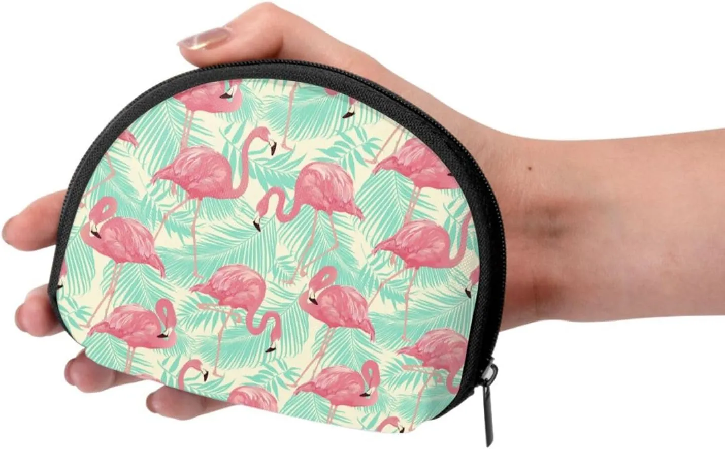 Flamingo Tropical Palm Coin Purse Mini Wallet Change Pouch Key Holder Zipper Small Cosmetic Makeup Storage Bags