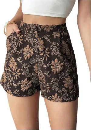 Floerns Women's Floral High Waisted Shorts Straight Leg Short Pants with Pocket