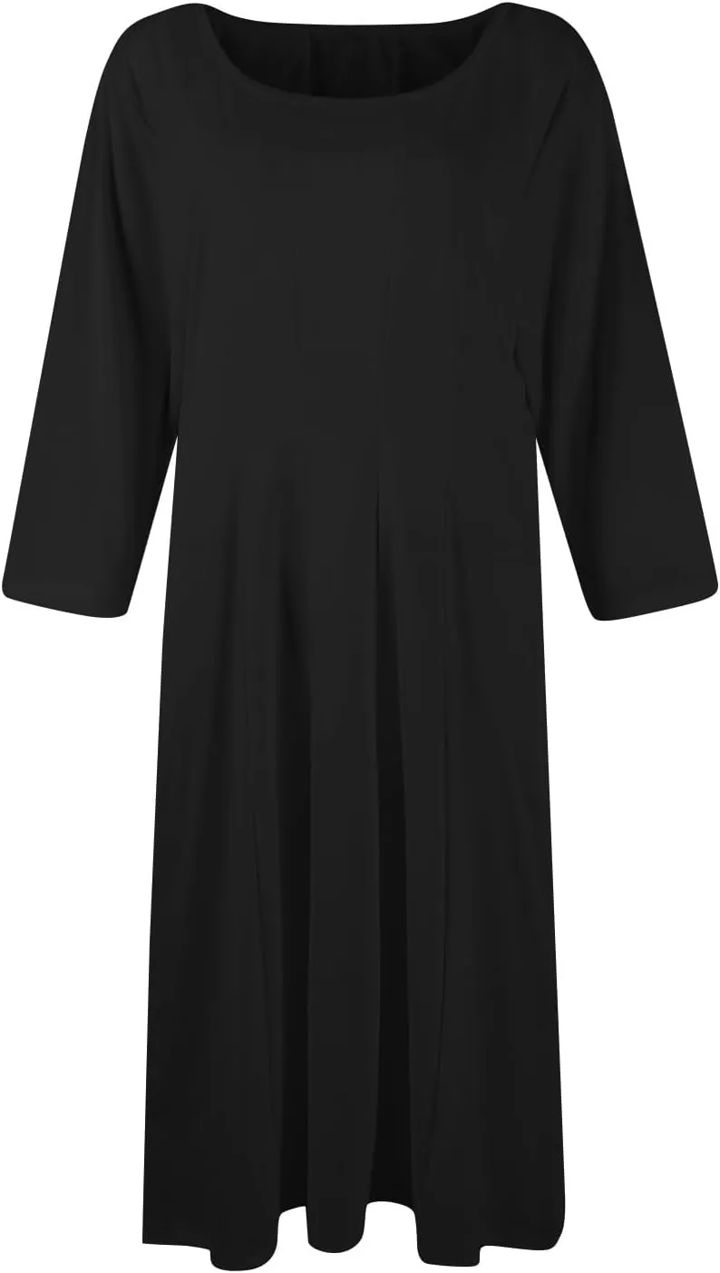 Formal Dresses for Women Casual Swing Midi Pleated A Line 3/4 Sleeve Summer